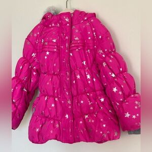 ZeroXposur Girls Puffer Winter Hooded Coat - size 4T Dark Pink with Silver Stars